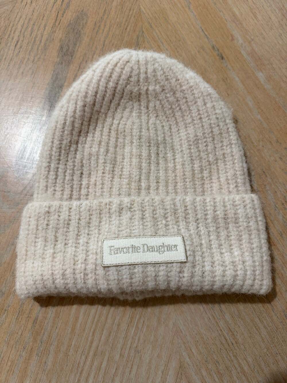 Favorite Daughter the logo patch ribbed beanie cream color osfm NWT